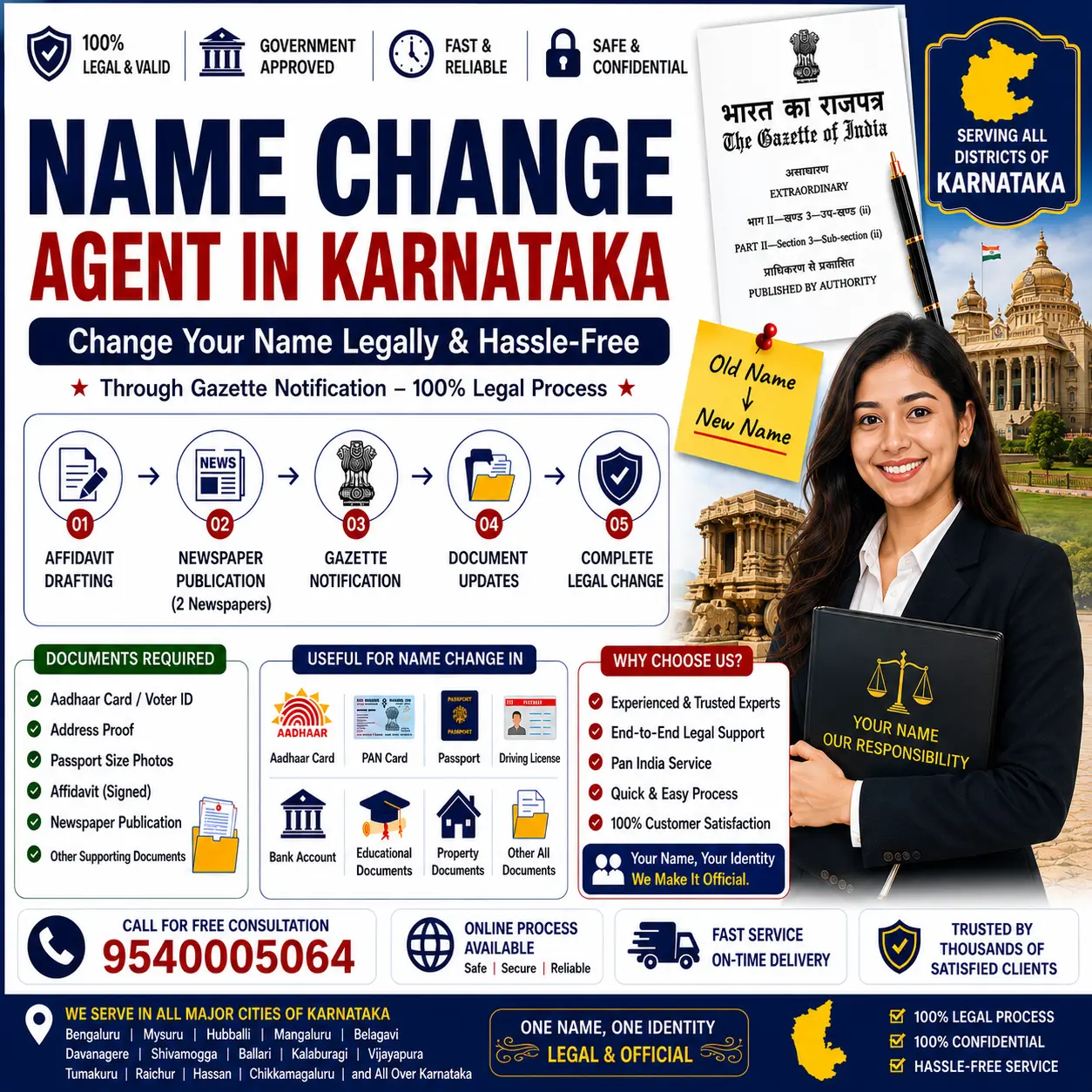 Name change agent in Karnataka comparing the e-Rajyapatra route and the Central Gazette route