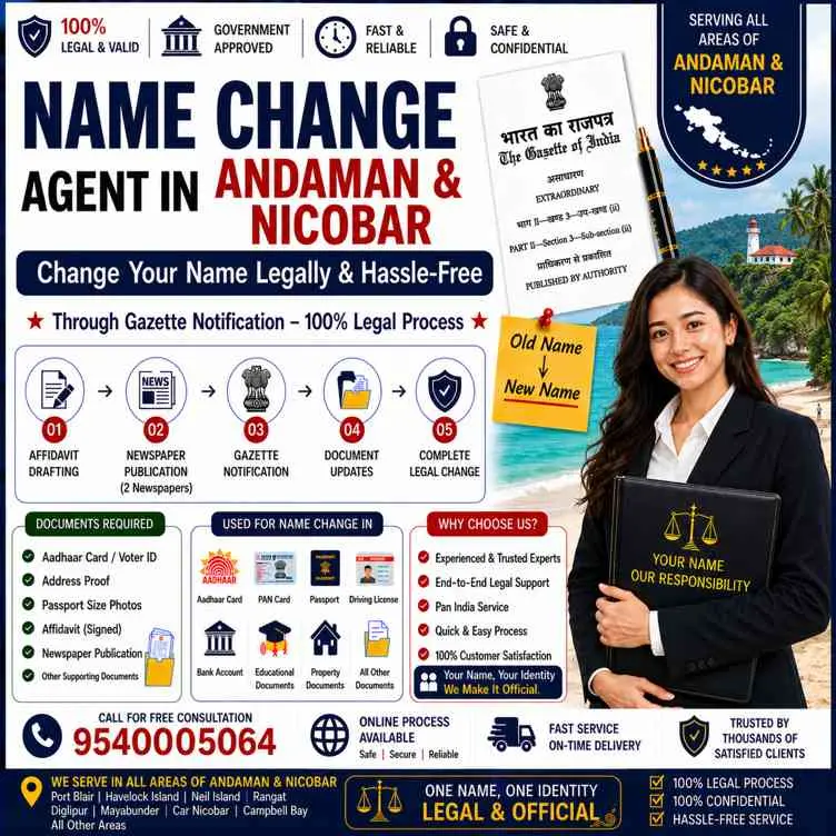 Name change agent in Andaman & Nicobar filing the Central Gazette in Delhi for every island