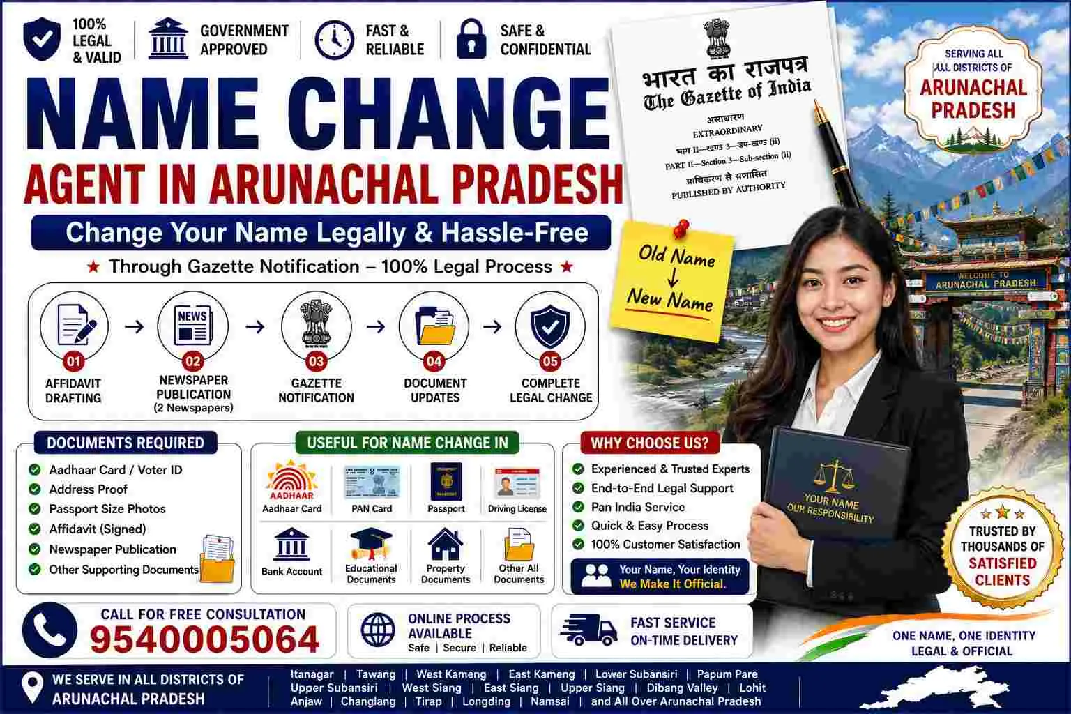 Name change agent in Arunachal Pradesh comparing the Naharlagun state gazette route and the Central Gazette route