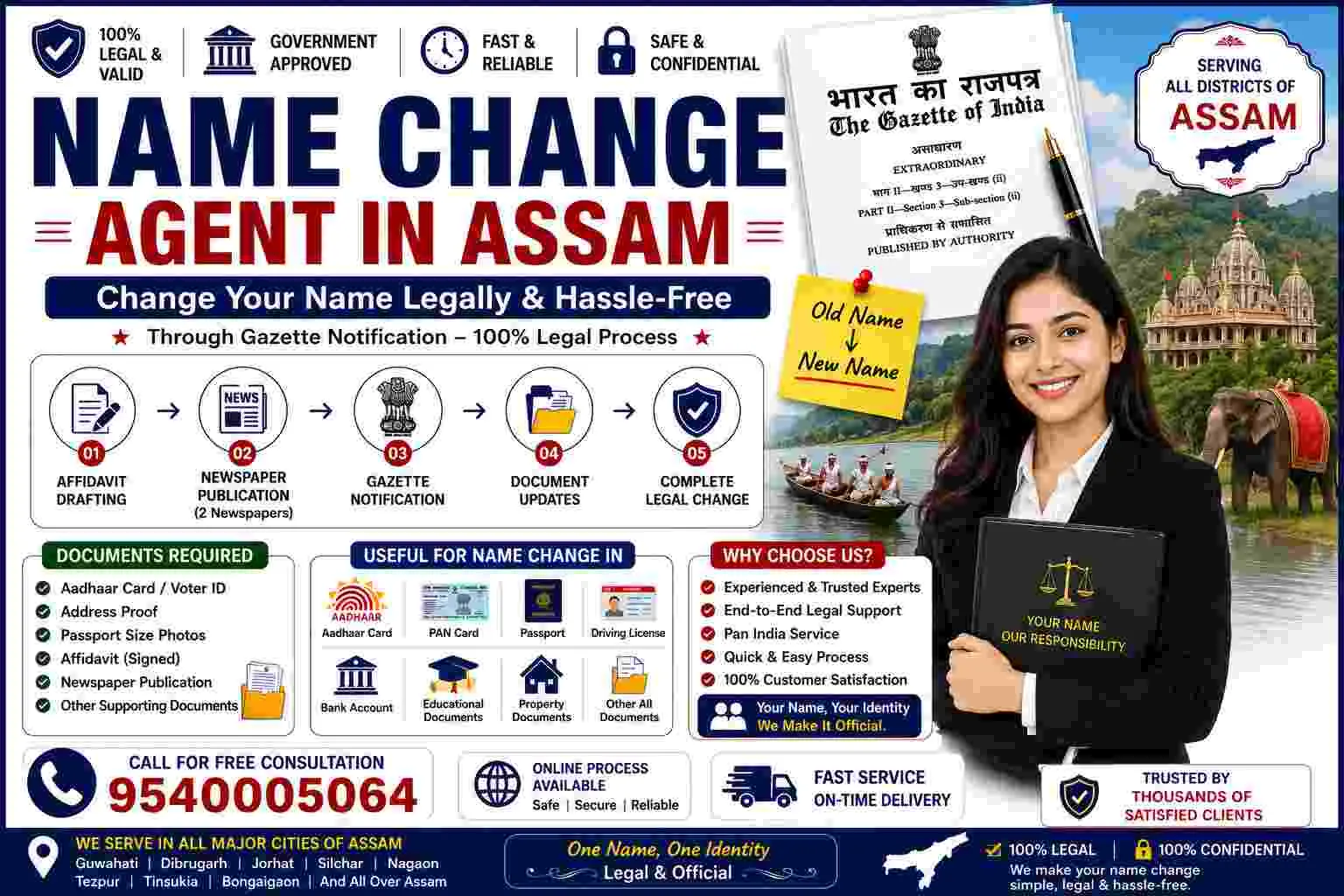 Name change agent in Assam comparing the Bamunimaidam state gazette route and the Central Gazette route