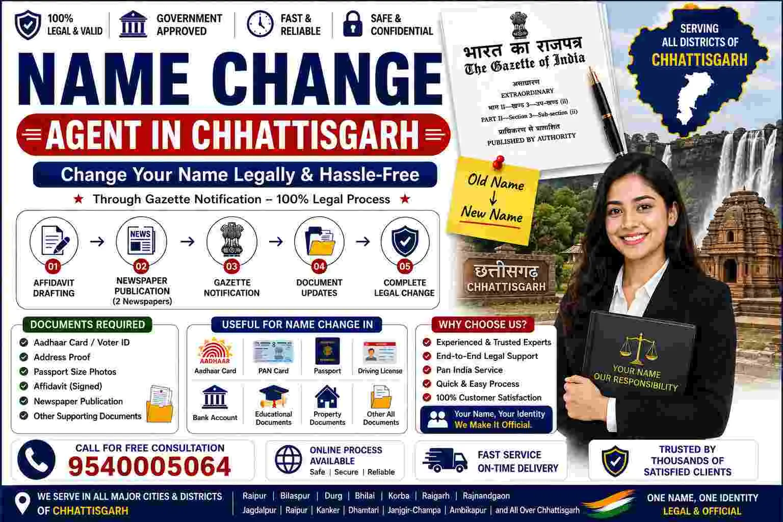 Name change agent in Chhattisgarh explaining the CG Rajpatra at Naya Raipur and the Central Gazette route