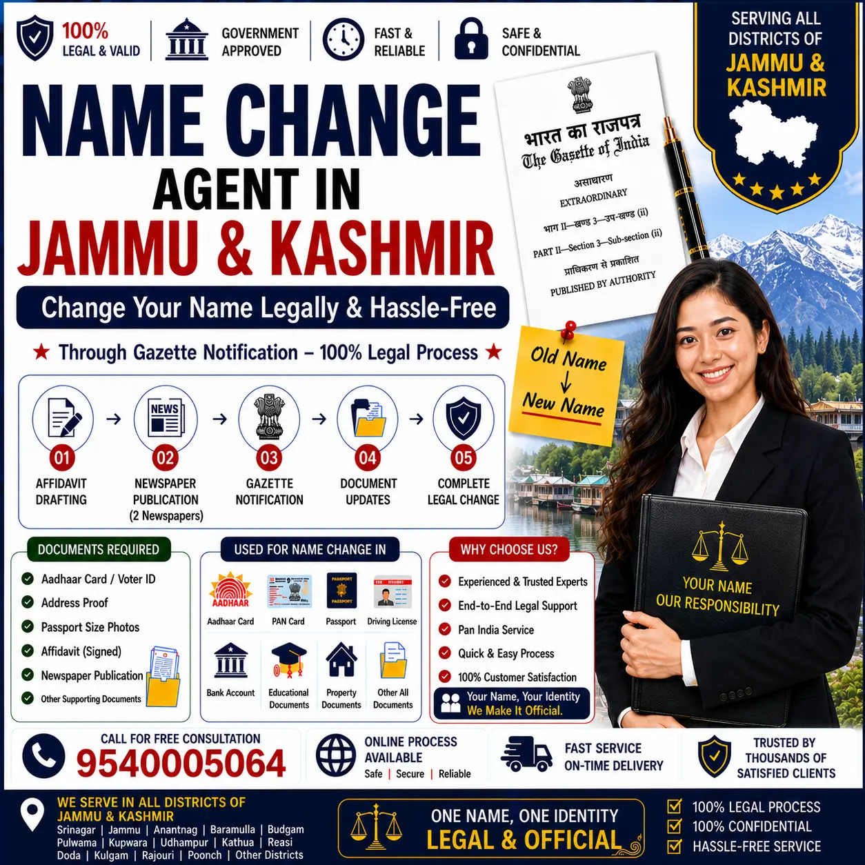 Name change agent in Jammu and Kashmir routing a Central Gazette file to the Delhi office for both divisions