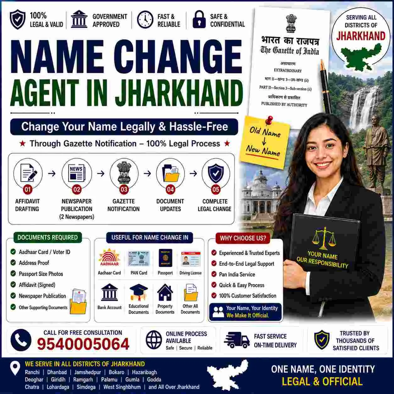 Name change agent in Jharkhand explaining the Central Gazette route and the Government Press at Ranchi