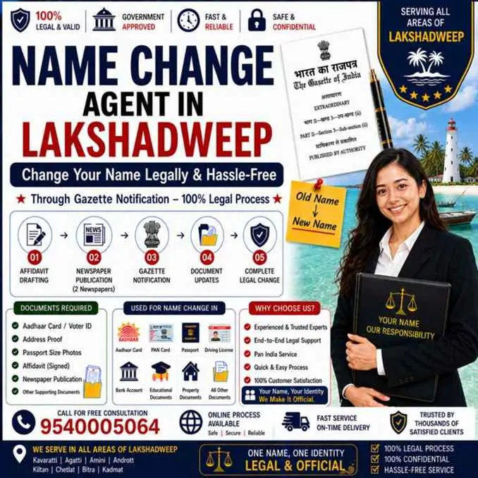 Name change agent in Lakshadweep filing the Central Gazette in Delhi for all ten islands