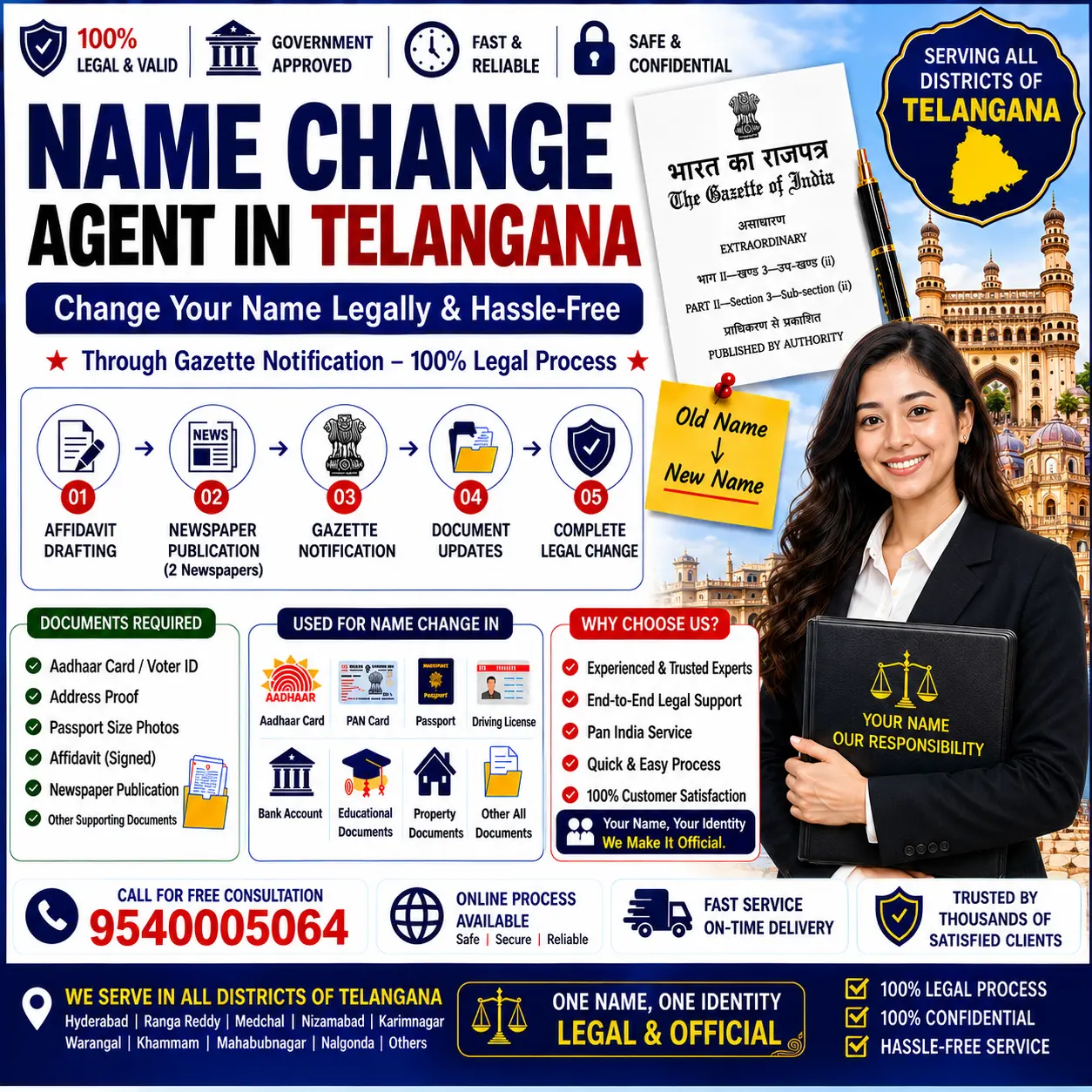 Name change agent in Telangana comparing the Chanchalguda TG e-Gazette and the Central Gazette route